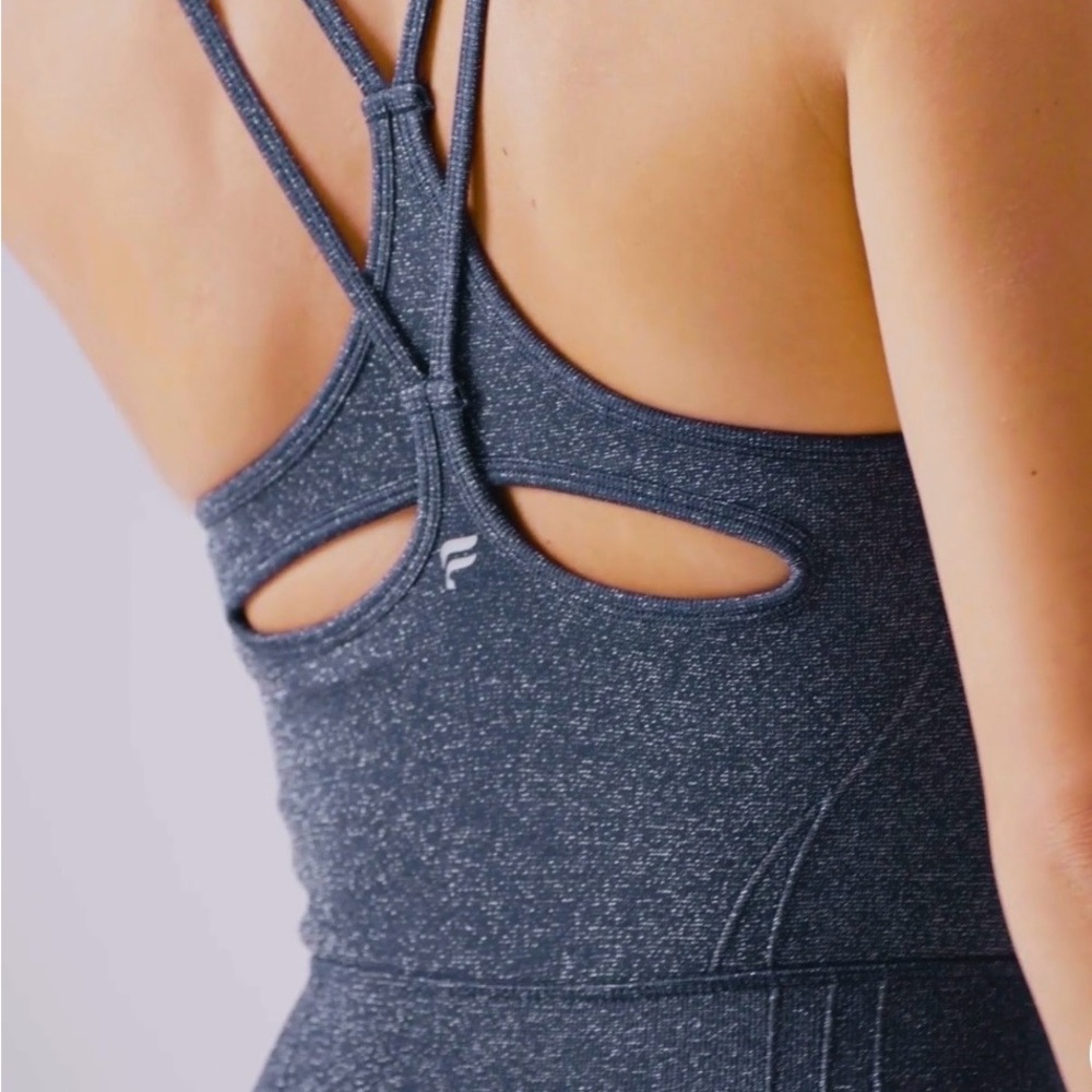 Fabletics seamless Lurex jumpsuit black sparkle built-in bra, size Small